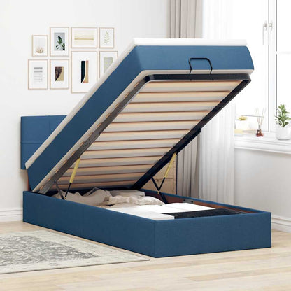 Pouf Letto con Materasso e LED Blu 100x200 cm in Tessuto