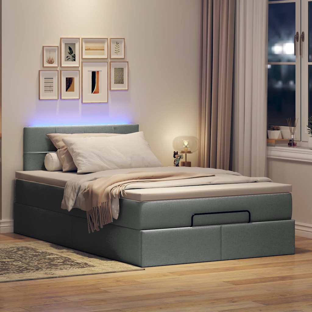 Pouf Letto con Materasso e LED Grigio Scuro 120x190 cm Tessuto