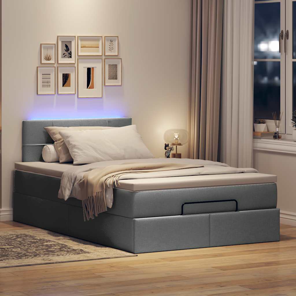 Pouf Letto con Materasso e LED Grigio Scuro 120x200 cm Tessuto