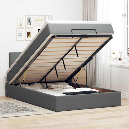 Pouf Letto con Materasso e LED Grigio Scuro 120x200 cm Tessuto