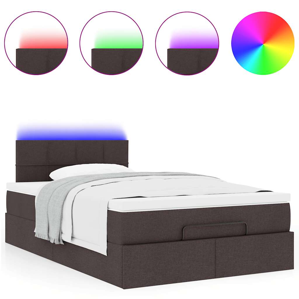 Pouf Letto con Materasso Marrone Scuro 120x200 cm in Tessuto