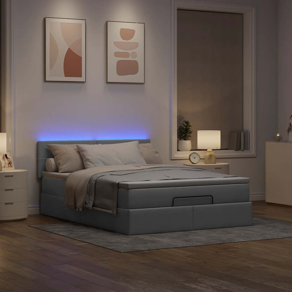 Pouf Letto con Materasso e LED Grigio Chiaro 140x190 cm