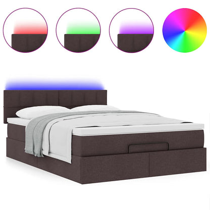 Pouf Letto con Materasso e LED Marrone Scuro 140x190 cm