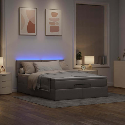 Pouf Letto con Materasso e LED Tortora 140x190 cm in Tessuto