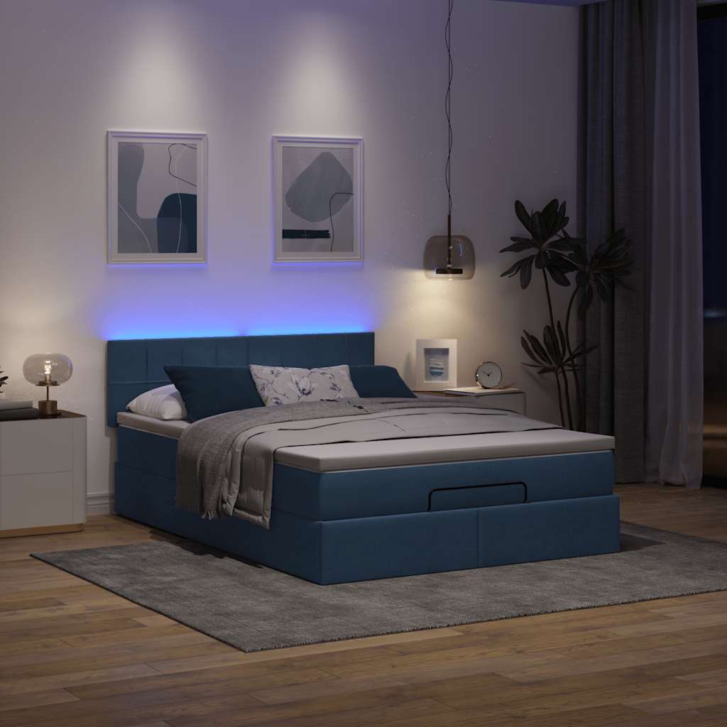 Pouf Letto con Materasso e LED Blu 140x190 cm