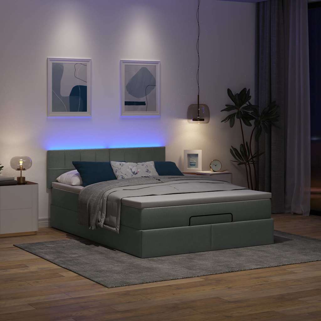 Pouf Letto con Materasso e LED Grigio Scuro 140x200 cm