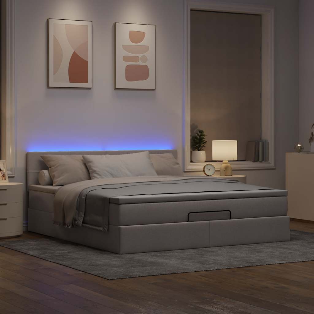 Struttura Letto Pouf con Materasso Tortora 160x200cm in Tessuto