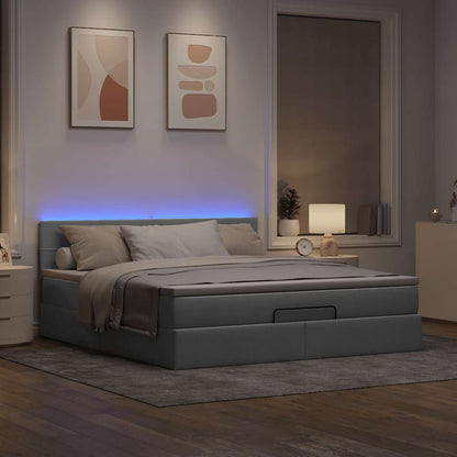 Pouf Letto con Materasso e LED Grigio Chiaro 180x200cm Tessuto