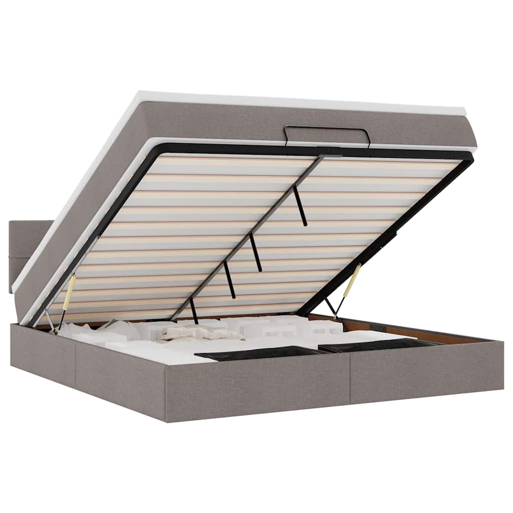 Pouf Letto con Materasso e LED Tortora 180x200cm in Tessuto