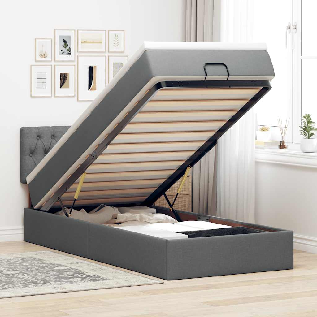 Pouf Letto con Materasso e LED Grigio Scuro 80x200cm in Tessuto