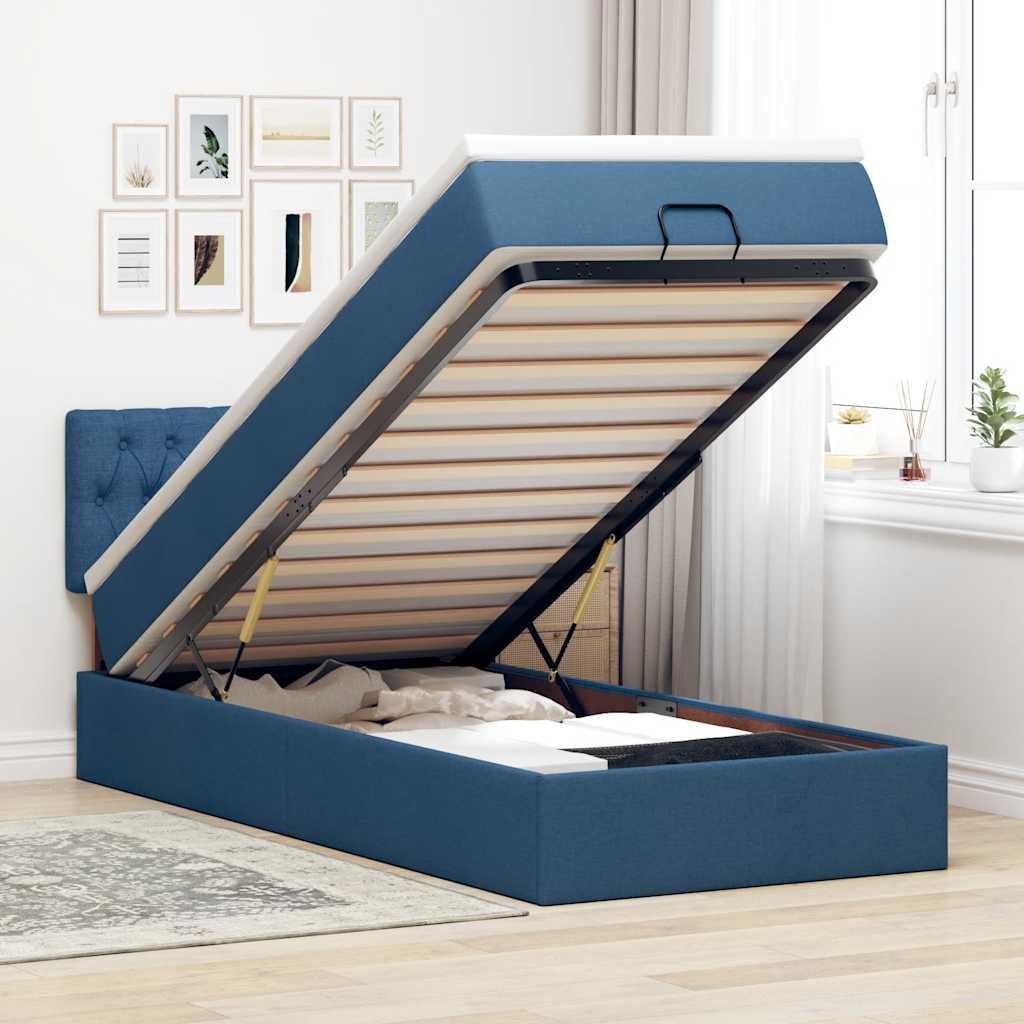 Struttura Letto Pouf con Materasso Blu 80x200 cm in Tessuto