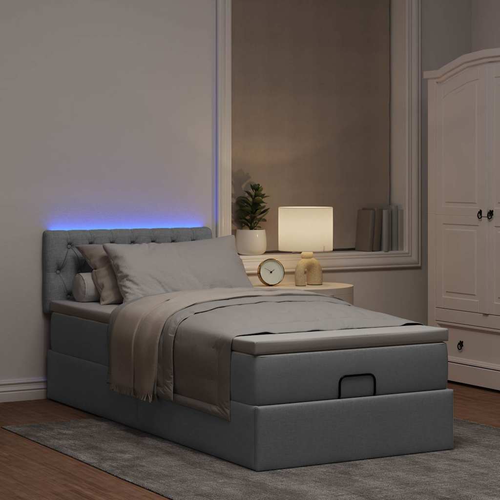 Pouf Letto con Materasso e LED Grigio Chiaro 90x200 cm Tessuto
