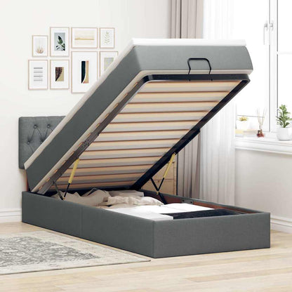 Pouf Letto con Materasso e LED Grigio Scuro 90x200 cm Tessuto