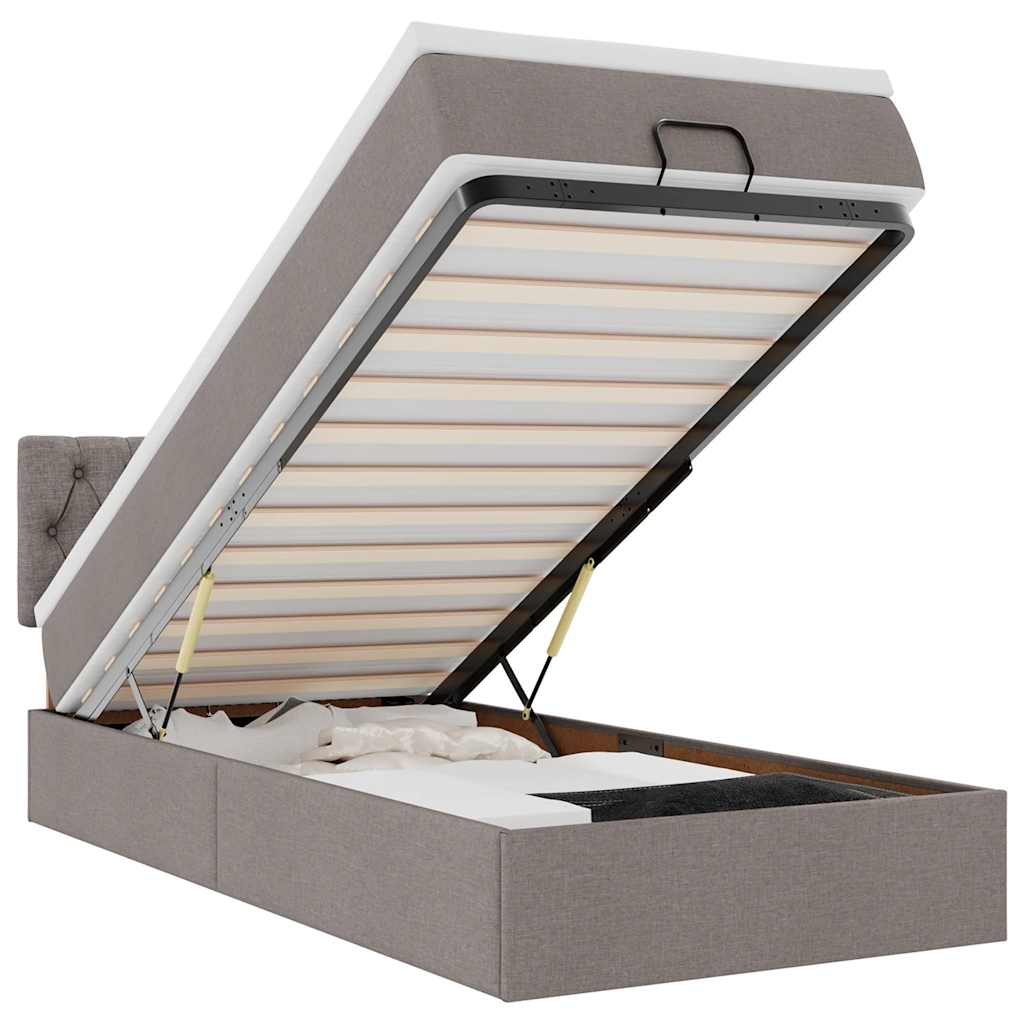 Pouf Letto con Materasso e LED Tortora 90x200 cm in Tessuto