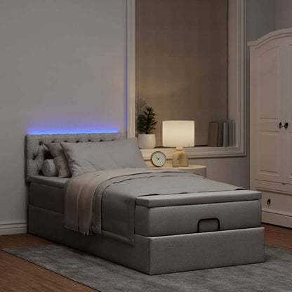 Pouf Letto con Materasso e LED Tortora 90x200 cm in Tessuto