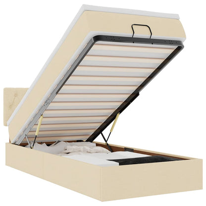 Pouf Letto con Materasso e LED Crema 90x200 cm in Tessuto