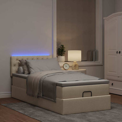 Pouf Letto con Materasso e LED Crema 90x200 cm in Tessuto