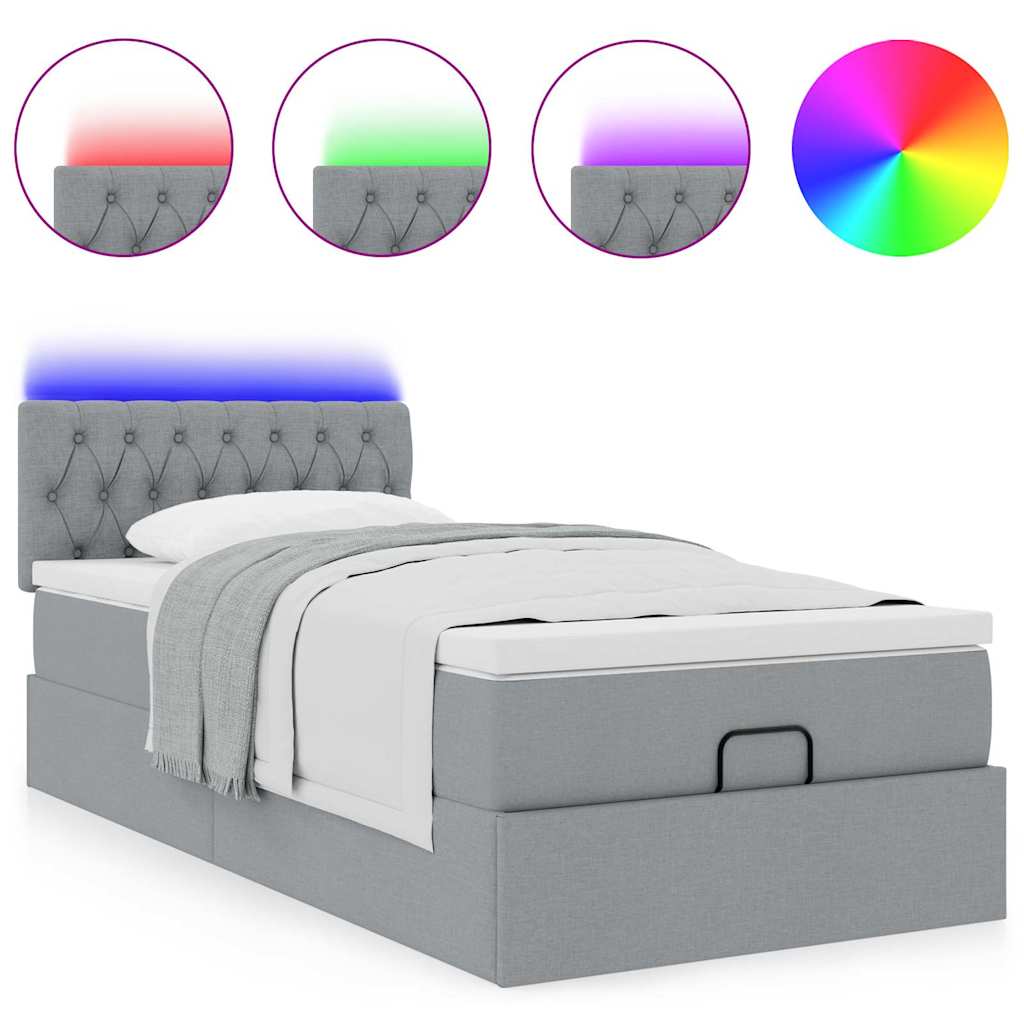 Pouf Letto con Materasso Grigio Chiaro 100x200 cm in Tessuto