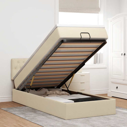 Pouf Letto con Materasso Crema 100x200 cm in Tessuto
