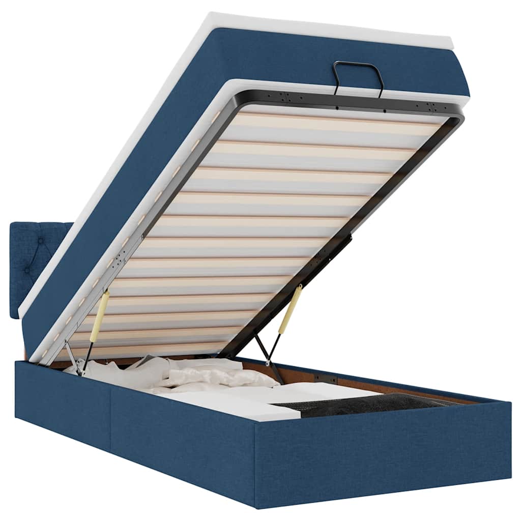 Pouf Letto con Materasso e LED Blu 100x200 cm in Tessuto