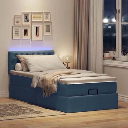 Pouf Letto con Materasso e LED Blu 100x200 cm in Tessuto