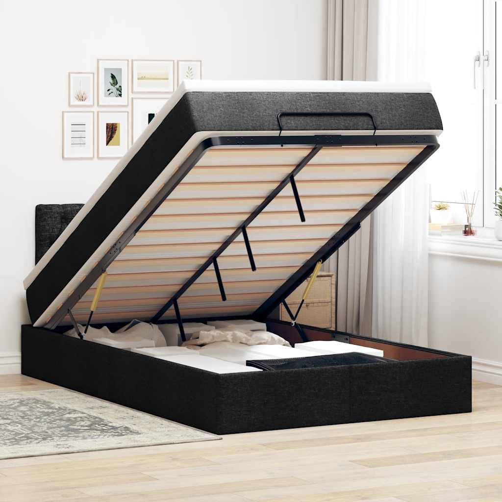 Pouf Letto con Materasso e LED Nero 120x190 cm in Tessuto