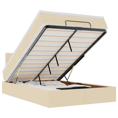 Pouf Letto con Materasso e LED Crema 120x190cm in Tessuto