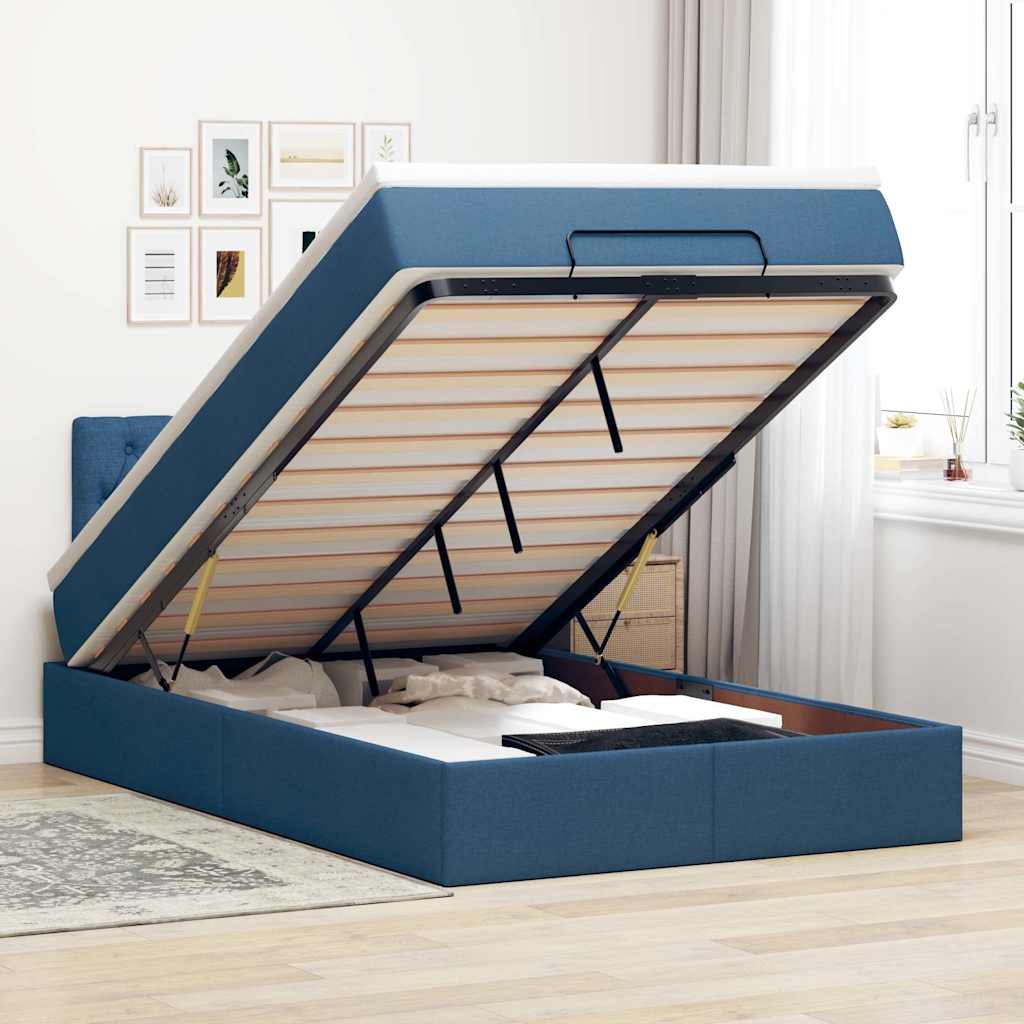 Pouf Letto con Materasso e LED Blu 120x190cm in Tessuto