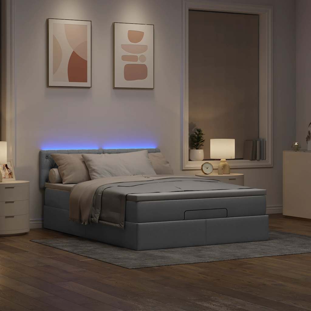 Pouf Letto con Materasso e LED Grigio Chiaro 140x190 cm