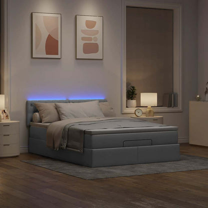 Pouf Letto con Materasso e LED Grigio Chiaro 140x190 cm
