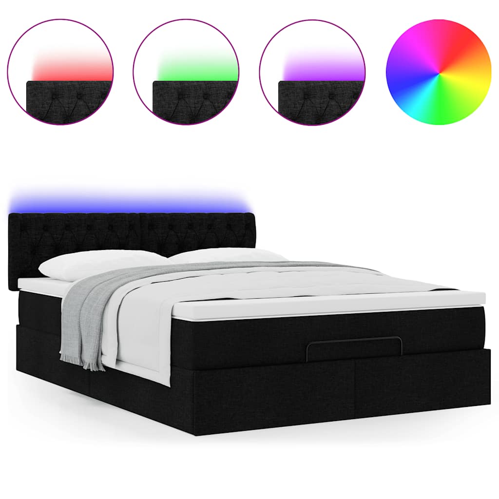 Pouf Letto con Materasso e LED Nero 140x190 cm