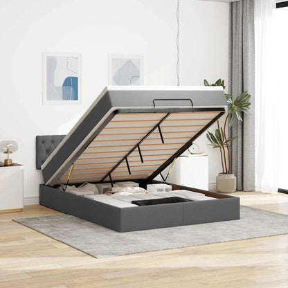 Pouf Letto con Materasso e LED Grigio Scuro 140x200 cm
