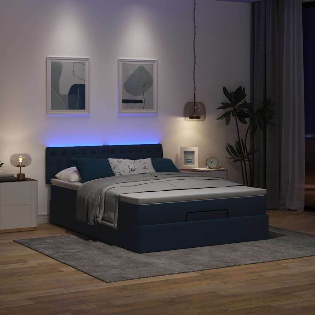 Struttura Letto Pouf con Materasso Blu 140x200cm in Tessuto