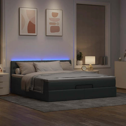 Pouf Letto con Materasso e LED Grigio Chiaro 180x200cm Tessuto