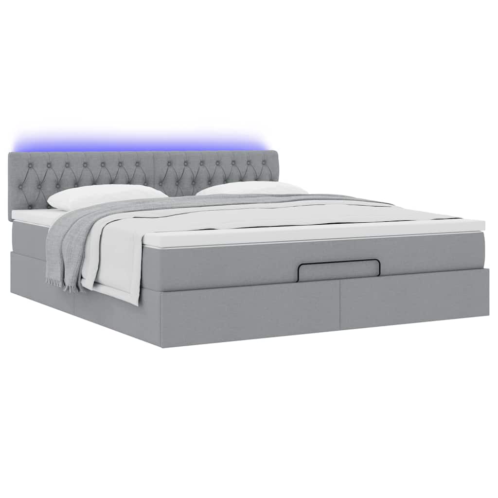 Pouf Letto con Materasso e LED Grigio Chiaro 180x200cm Tessuto
