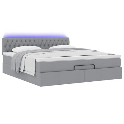 Pouf Letto con Materasso e LED Grigio Chiaro 180x200cm Tessuto