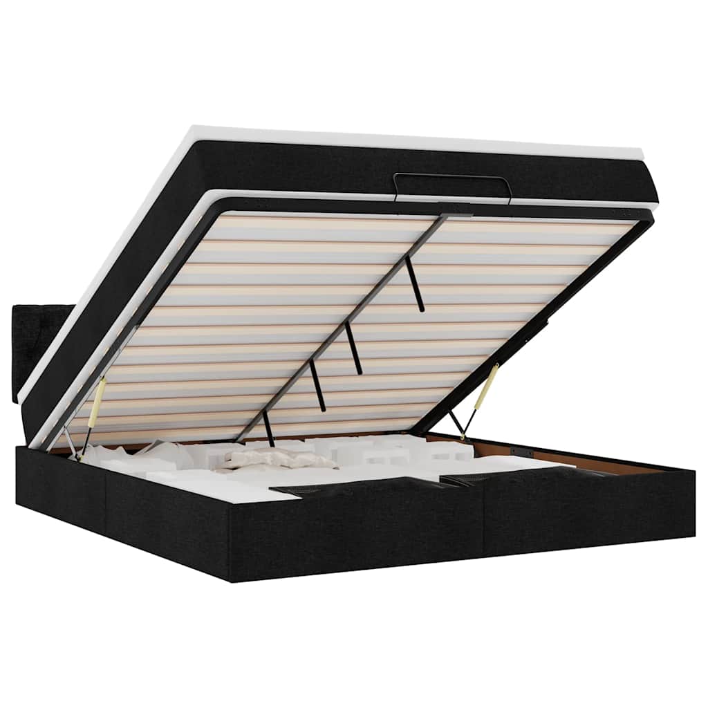 Pouf Letto con Materasso e LED Nero 180x200cm Tessuto