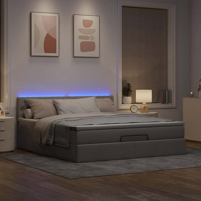 Pouf Letto con Materasso e LED Tortora 180x200cm in Tessuto