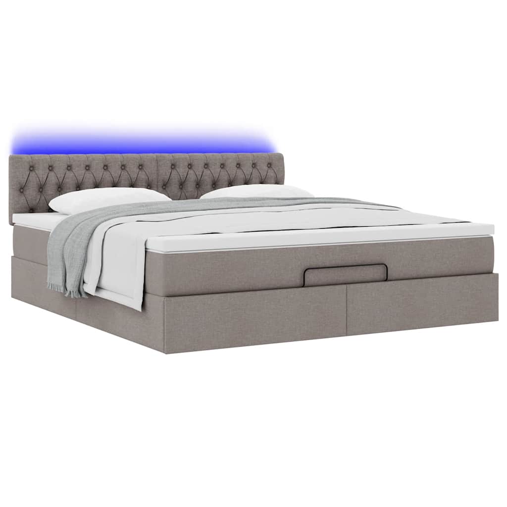 Pouf Letto con Materasso e LED Tortora 180x200cm in Tessuto
