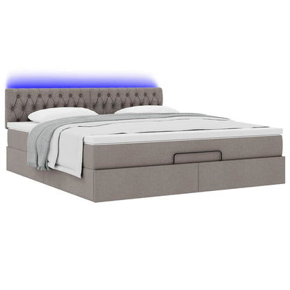 Pouf Letto con Materasso e LED Tortora 180x200cm in Tessuto