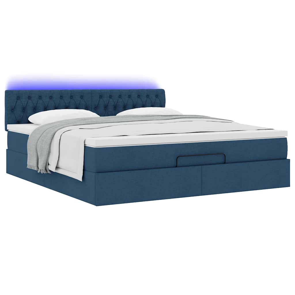 Pouf Letto con Materasso e LED Blu 180x200cm in Tessuto