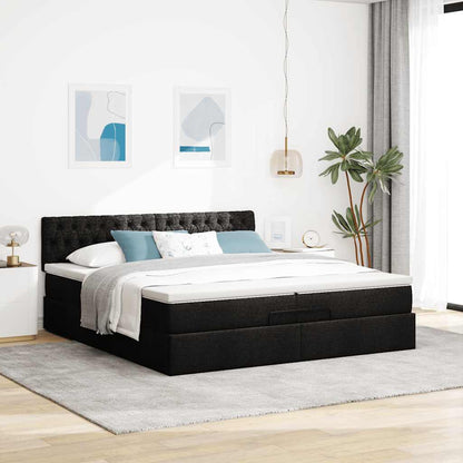 Struttura Letto Pouf con Materassi Nero 200x200 cm in Tessuto
