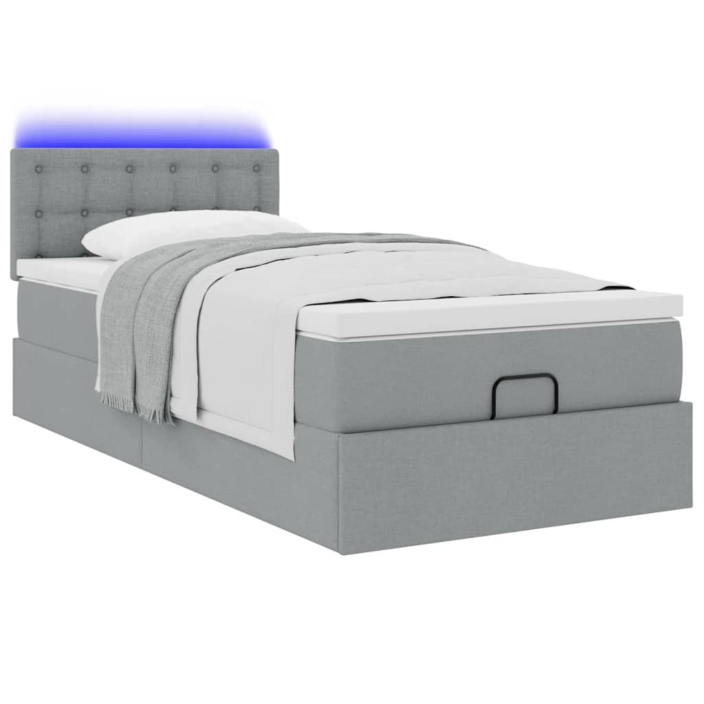 Pouf Letto con Materasso e LED Grigio Chiaro 80x200cm Tessuto