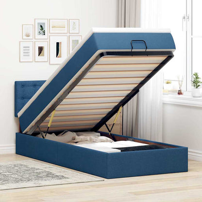 Struttura Letto Pouf con Materasso Blu 80x200 cm in Tessuto