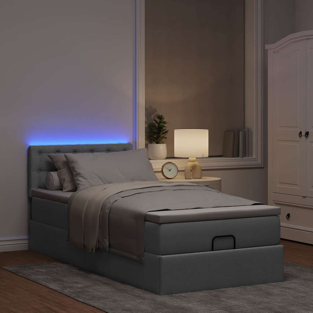Pouf Letto con Materasso e LED Grigio Chiaro 90x200 cm Tessuto