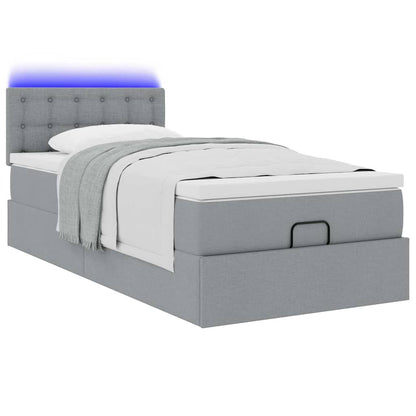 Pouf Letto con Materasso e LED Grigio Chiaro 90x200 cm Tessuto