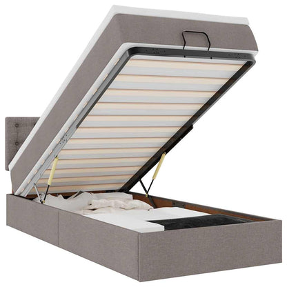 Pouf Letto con Materasso e LED Tortora 90x200 cm in Tessuto