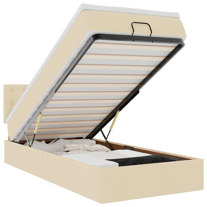 Pouf Letto con Materasso e LED Crema 90x200 cm in Tessuto