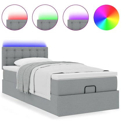 Pouf Letto con Materasso Grigio Chiaro 100x200 cm in Tessuto