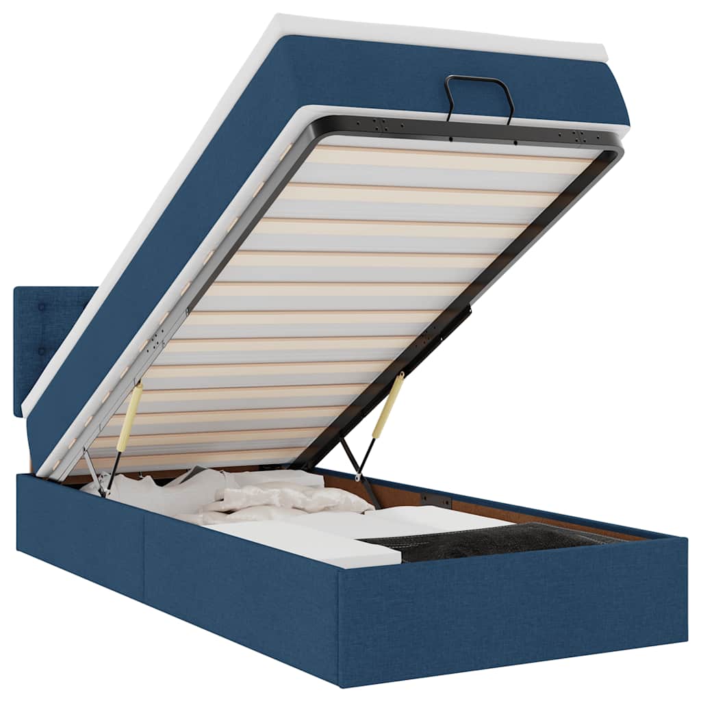 Pouf Letto con Materasso e LED Blu 100x200 cm in Tessuto